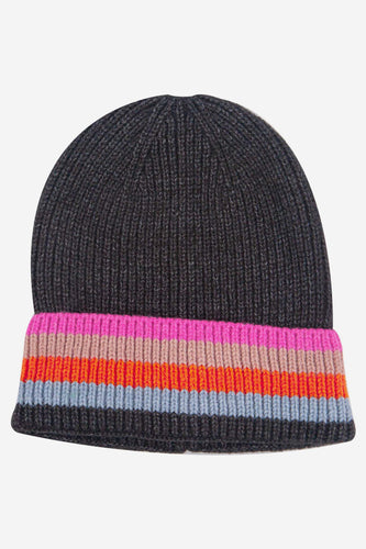 Rainbow Stripe Beanie - Black