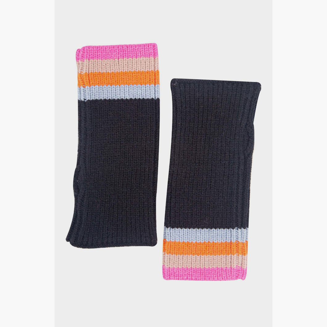 Rainbow Stripe Wrist Warmers - Black