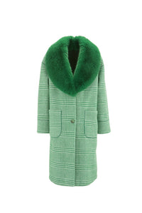 Faux Fur Reversible Check Coat - Green