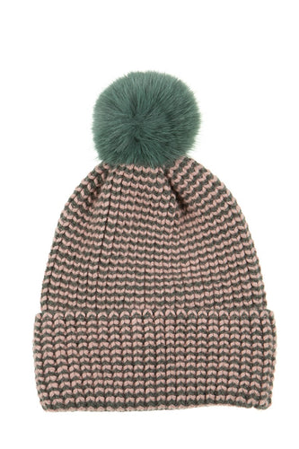 Alex Max Textured Bobble Hat - Taupe/Teal
