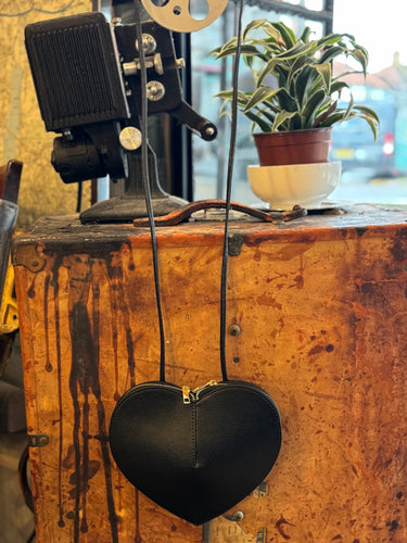 Leather Heart Crossbody - Black