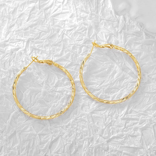 Etched Line Hoop Earring - Gold