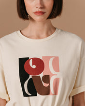 Load image into Gallery viewer, LENNY is a round-neck beige T-shirt with a printed graphic design &#39;Love&#39; message. It has short sleeves. The fit is oversized. Relaxed French Style.