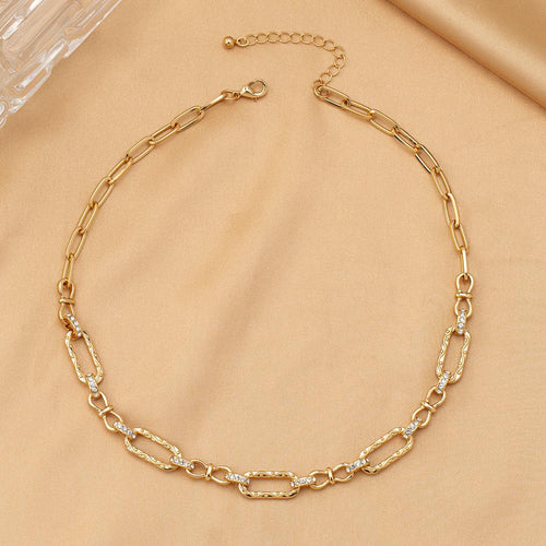 Crystal Detail Chain Link Necklace - Gold
