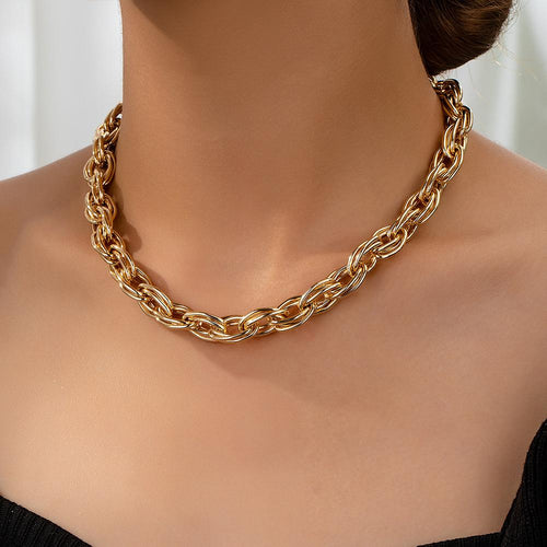 Triple Link Chunky Chain Necklace - Gold