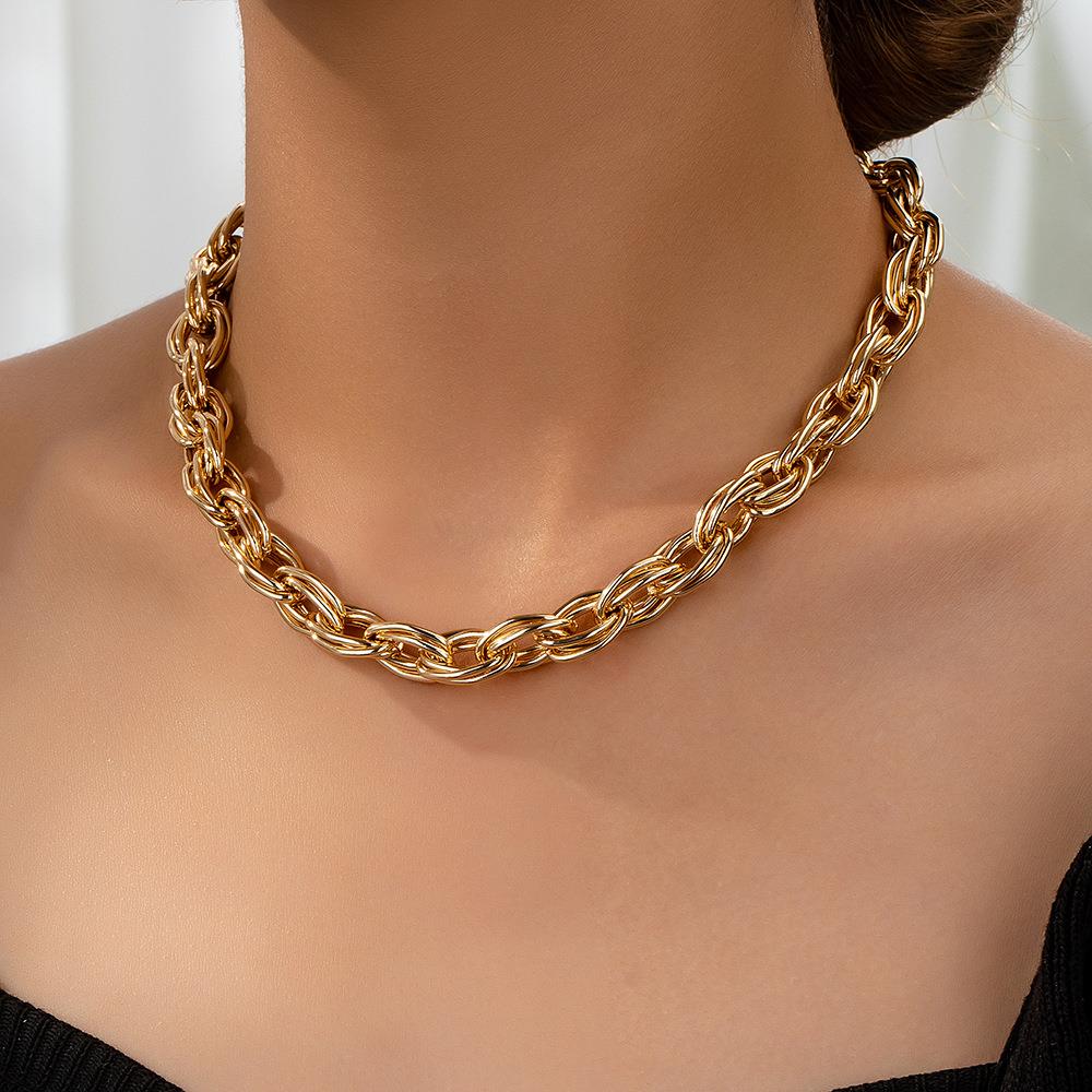 Triple Link Chunky Chain Necklace - Gold