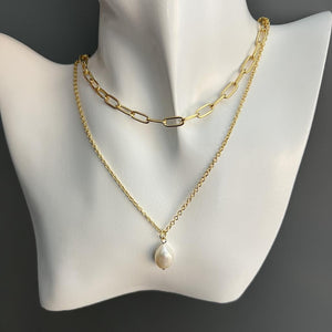 Twin Chain Necklace Pearl