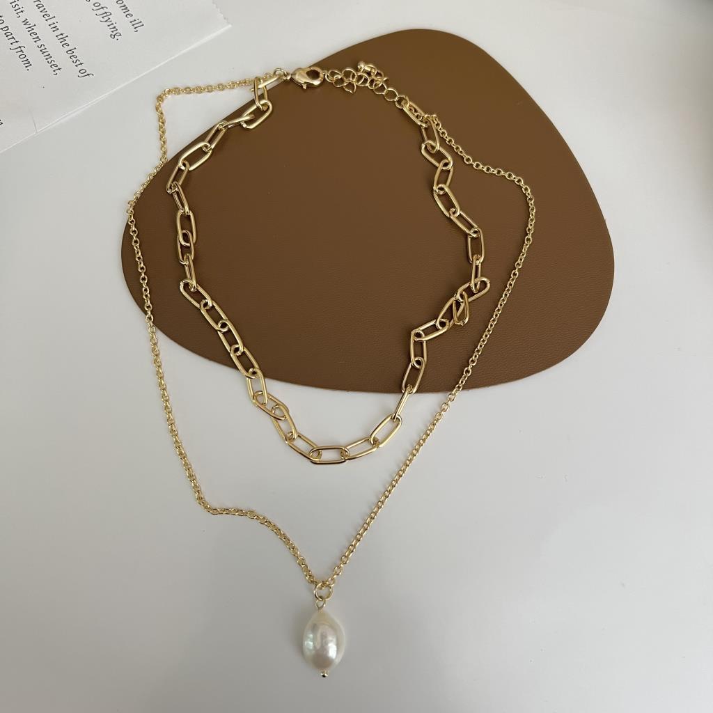 Twin Chain Necklace Pearl