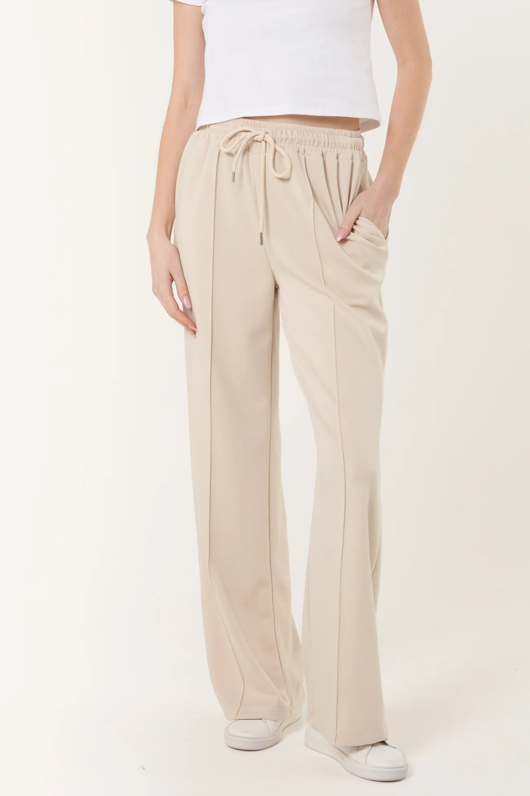 Drawstring Wide Jogger - Cream