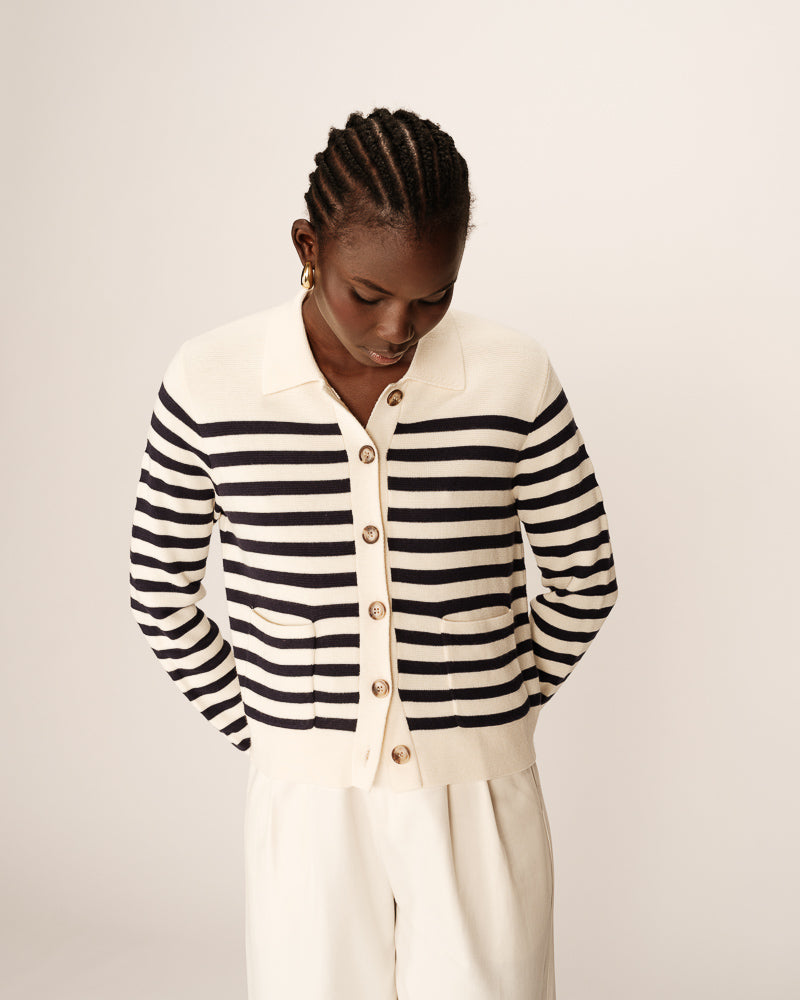 Grace & Mila Pam Cardigan - Striped Ecru