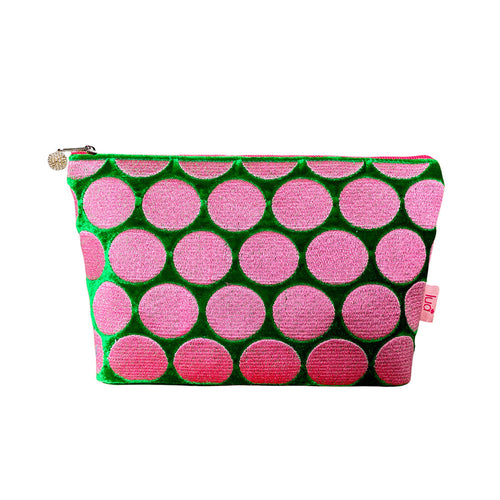 Velvet Stitch Spot Cosmetic Purse - Green / Pink Spot