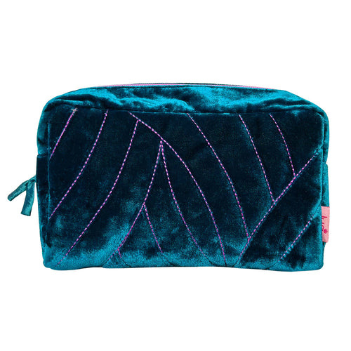 Quilted Stitch Velvet Cosmetic Bag - Teal