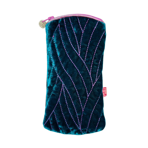 Quilted Stitch Velvet Glasses Case - Teal