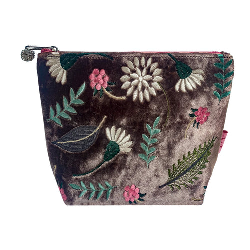 Folk Garden Velvet Cosmetic Bag - Mink