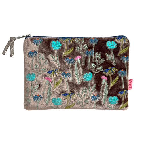Embroidered Floral Velvet Purse - Mink