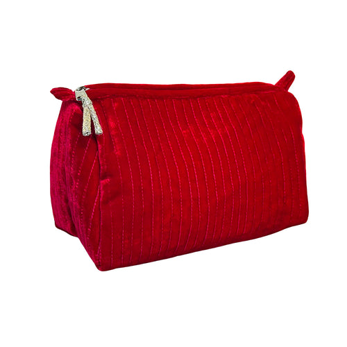 Velvet Stitch Cosmetic Bag - Red