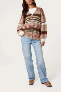 Gracie Striped Cardigan - Brown