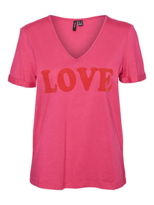 Vero Moda Christel V Neck T Shirt - Pink