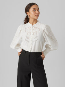 Vero Moda Joney L/S Embroidered Shirt - Snow White