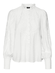 Vero Moda Joney L/S Embroidered Shirt - Snow White