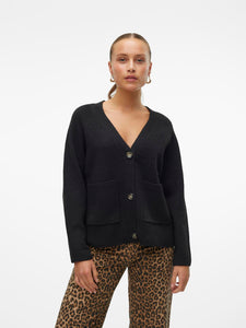 Vero Moda Boom LS V Neck Button Cardi - Black