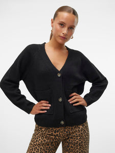 Vero Moda Boom LS V Neck Button Cardi - Black