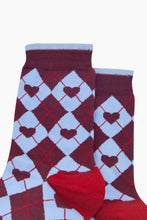 Load image into Gallery viewer, Heart Argyle Bamboo Socks - Burgundy Blue