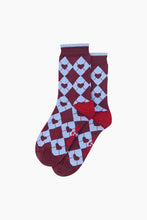 Load image into Gallery viewer, Heart Argyle Bamboo Socks - Burgundy Blue