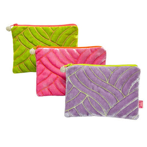 Quilted Stitch Velvet Purse - Lime