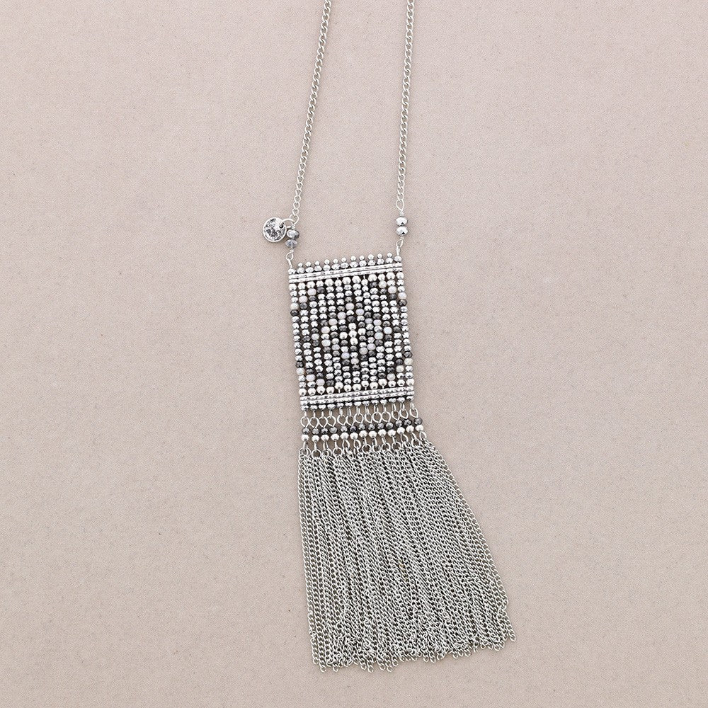 Long Bead Chain Pendant Necklace - Silver