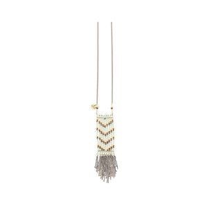 Long Fringe Bead Chain Pendant Necklace - Bronze