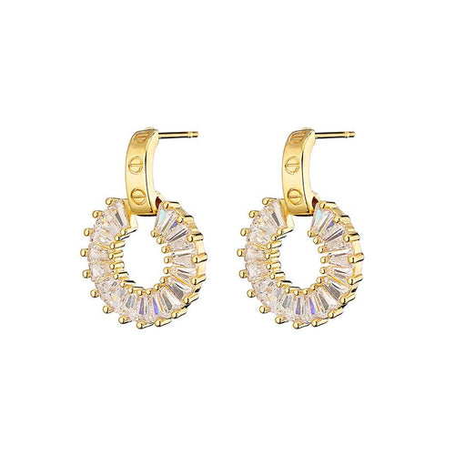 Cubic Zirconia Circle Drop Earring - Gold