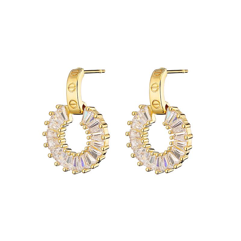 Cubic Zirconia Circle Drop Earring - Gold