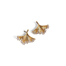 Load image into Gallery viewer, Etched Leaf Earring With Cubic Zirconia - Gold