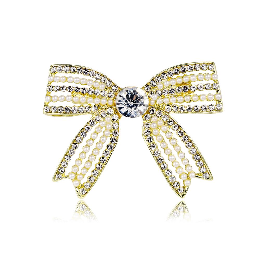 Crystal Bow Brooch - Gold