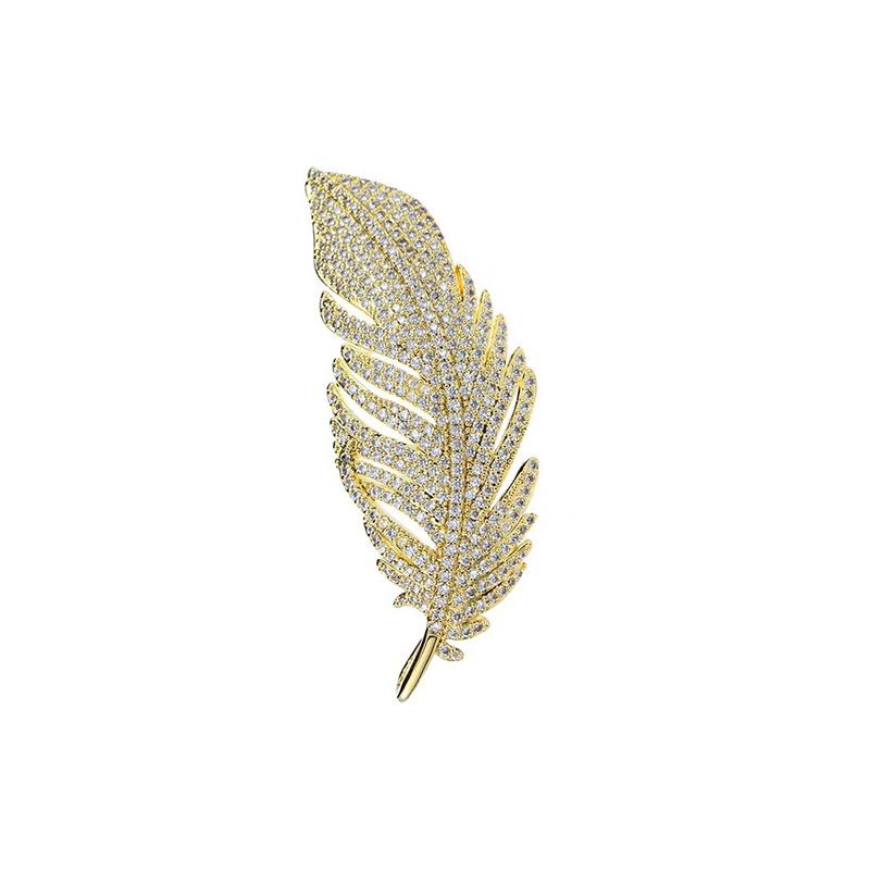 Embellished Feather Brooch - Gold