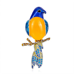 Stone Bird Brooch - Blue/Orange