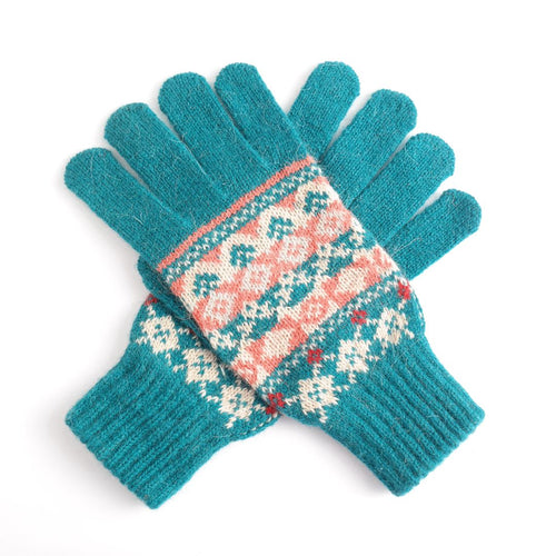 Pattern Knit Gloves - Blue
