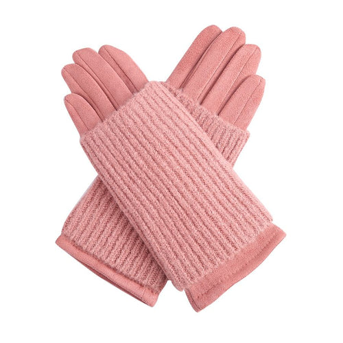 Knit Overlay Gloves - pink