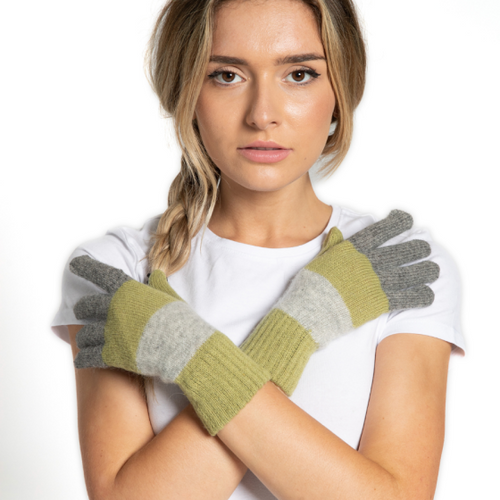 Knit Gloves - Grey/Green