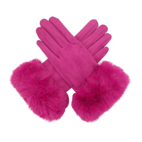 Gloves Faux Fur Trim - Fuchsia