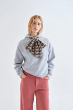 Load image into Gallery viewer, Compania Fantastica grey hooded sweatshirt with geometric print drawstring tie.  A unique style.