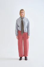 Load image into Gallery viewer, Compania Fantastica grey hooded sweatshirt with geometric print drawstring tie.  A unique style thats looks great with jeans or chinos.