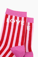 Load image into Gallery viewer, Love Stripes Glitter Socks - Red/Pink
