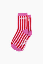 Load image into Gallery viewer, Love Stripes Glitter Socks - Red/Pink