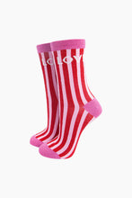 Load image into Gallery viewer, Love Stripes Glitter Socks - Red/Pink