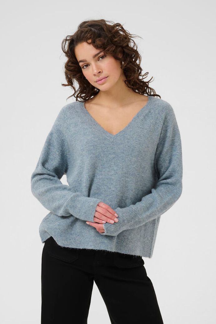 Kaffe Niel V Neck Jumper - Windward Blue