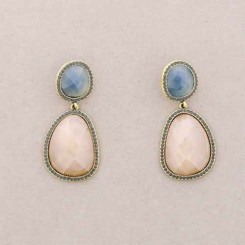 Circle Geo Gem Earrings - Nude / Blue