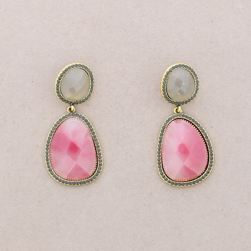 Circle Geo Gem Earrings - Pink / Taupe