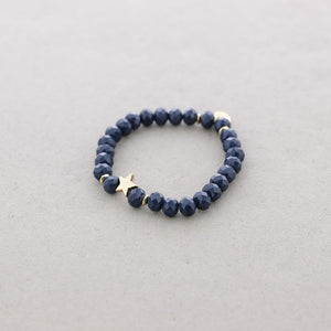 Elastic Star Faceted Crystal Bead Bracelet - Petrol Blue